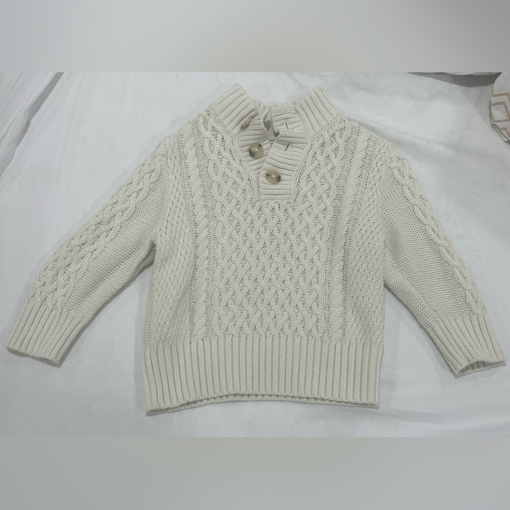 Cat & Jack Cream Cable Knit Button Mock Neck Sweater